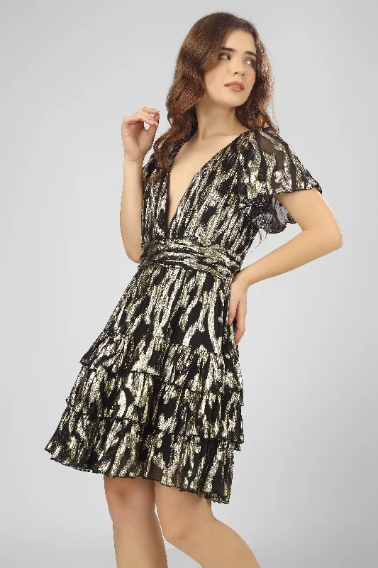 Madison Black Metallic Printed Mini Dress